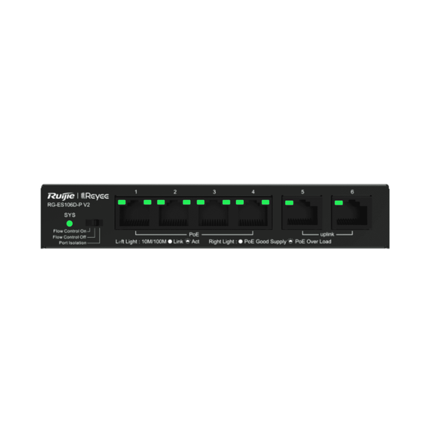 Ruijie RG-ES106D-P V2 6 PORT 100MBPS DESKTOP UNMANAGED SWITCH