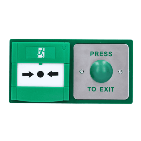 Texecom DBB-22-04 Double Exit Device with Green Dome Button and Resettable Emergency Release