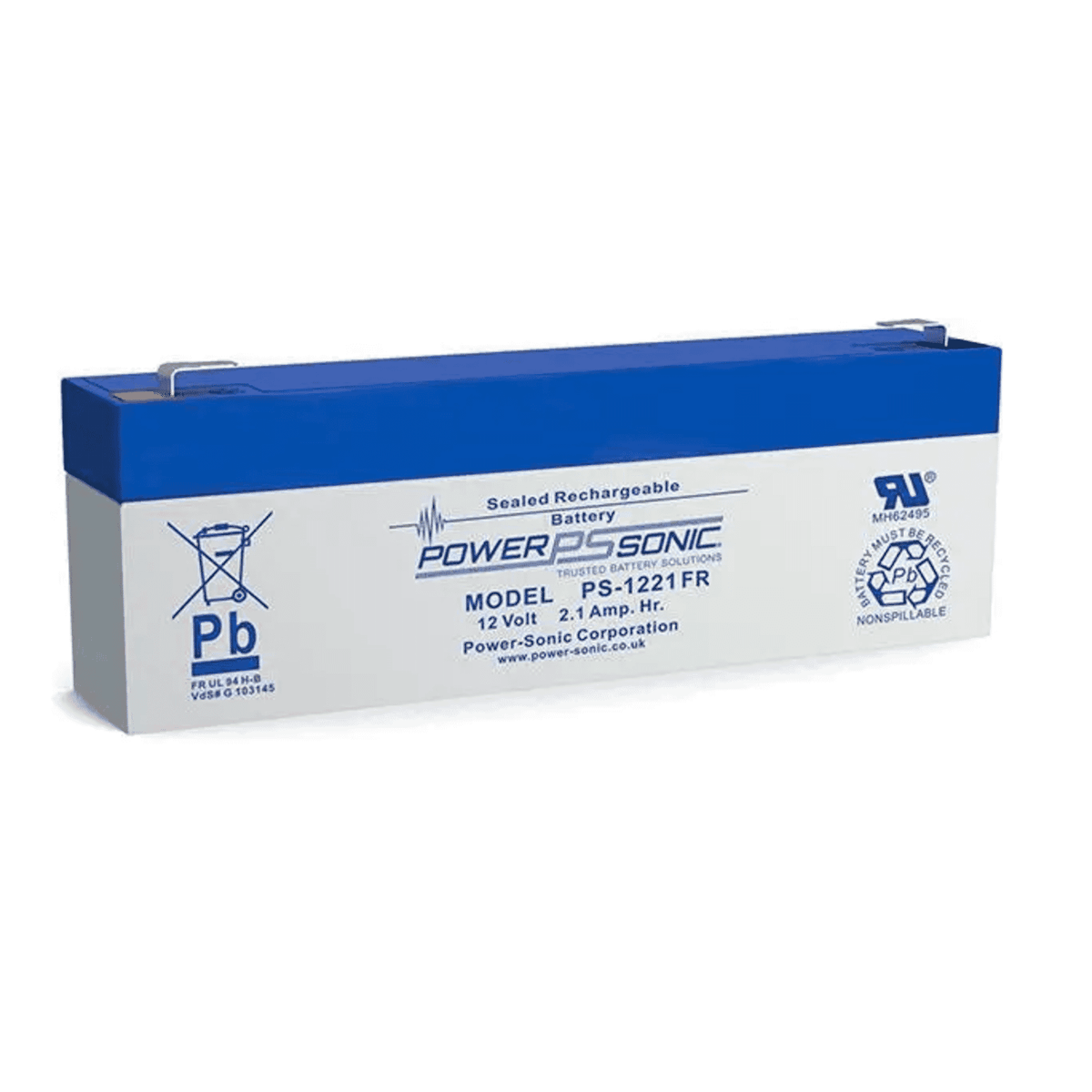 Power Sonic PS-1221VDS F1 FR 12V 2.1Ah Sealed Lead Acid Battery, VdS Approved, Flame Retardant