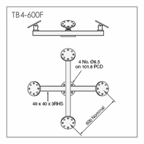 Altron TB4-600F Quad Fixed CCTV Mount – Lightweight, 101.6 PCD, PTS-1 Knuckle, 7.75kg